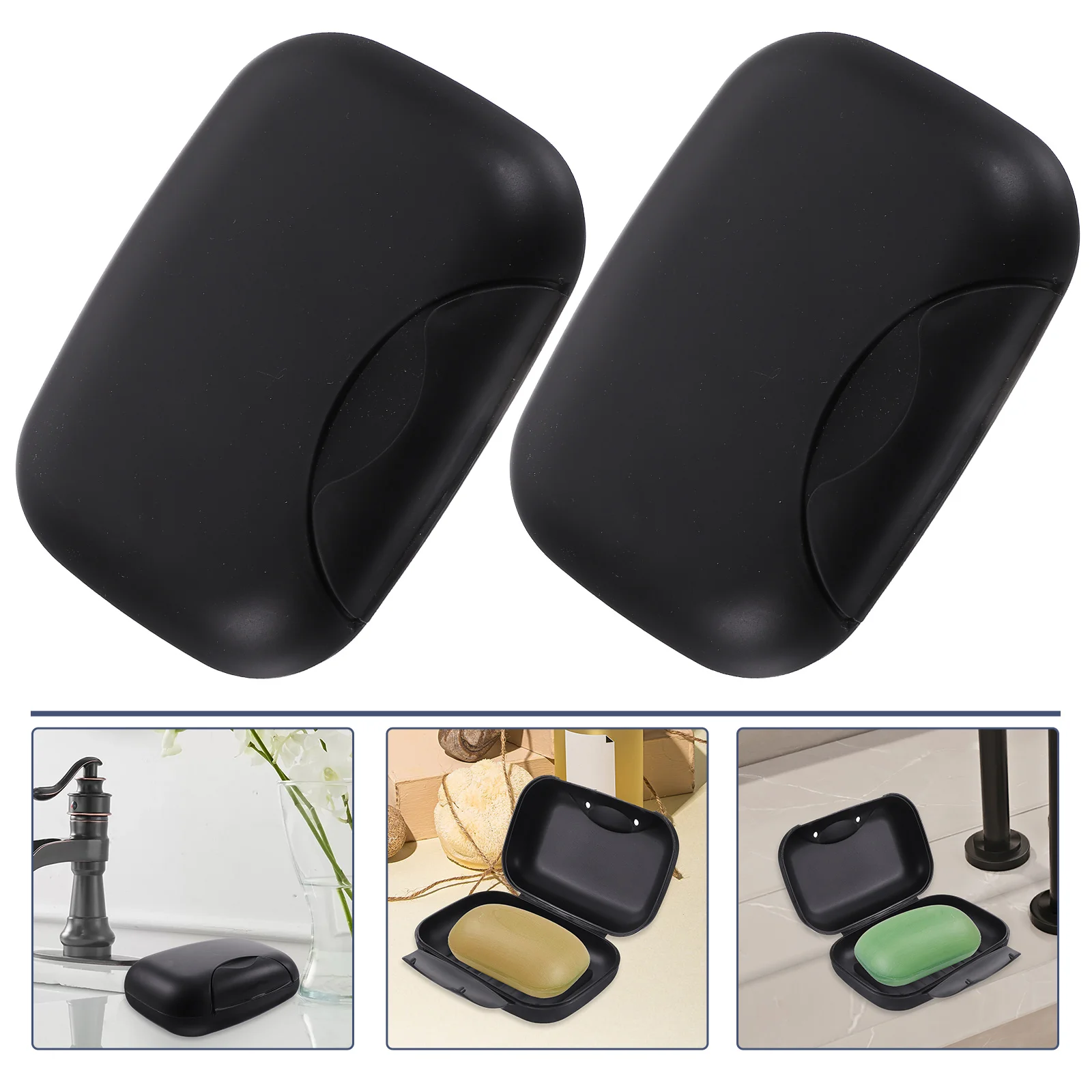 2Pcs Travel Soap Box Sealing Waterproof Seal Buckle Portable Soap Dish Soap Basket Soap Holder for Men Women Home Black 2
