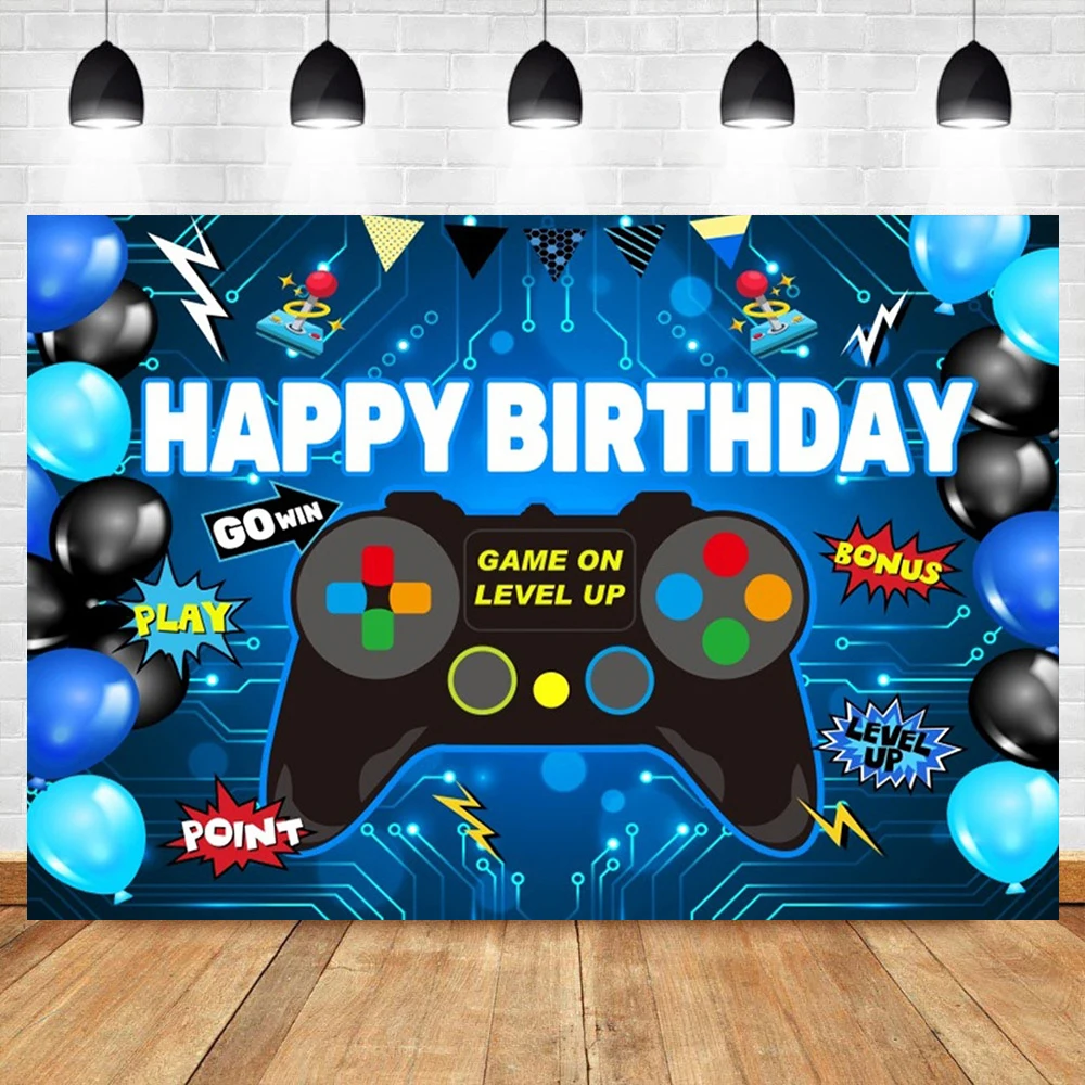 생일 축하 게임 배경 게임 게임 패드 테마, 어린이 소년 파티 장면 레이아웃 장식, 게임 야간 사진 배경