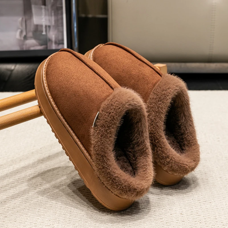 Couple's soft plush lined slippers with optical soles for warmth, suitable for home, men's, and winter styles