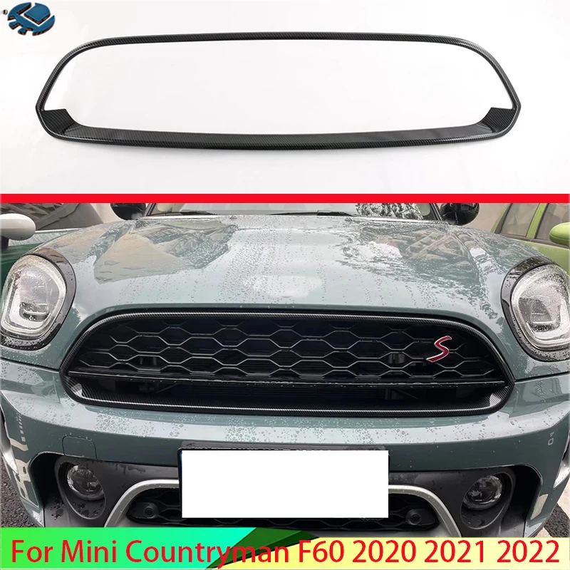 Mini Countryman F60 2020 2021 2022 탄소 섬유 스타일 프론트 센터 메쉬 그릴 그릴 커버 라디에이터 스트립 트림 장식