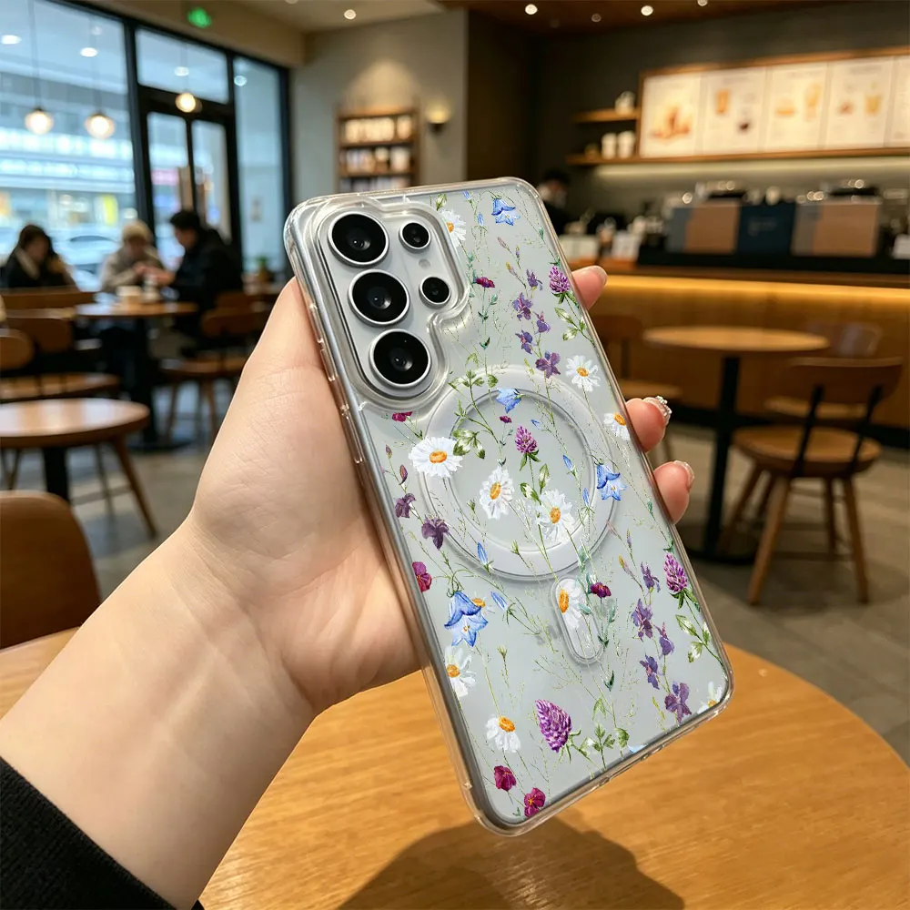 Small Flower Clear Phone Case with Magsafe Back Cover