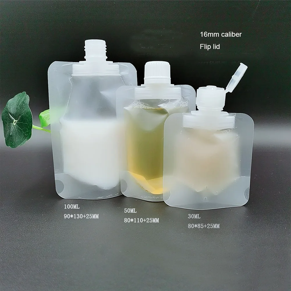 

30/50/100ml Clamshell Packaging Bag Stand Up Spout Pouch Plastic Hand Sanitizer Lotion Shampoo Makeup Fluid Bottles Travel