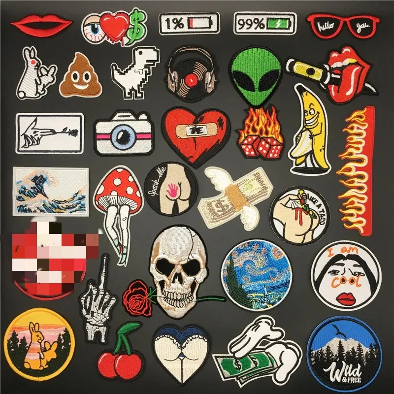 Poop Herz Banana Dollar Schädel Kleidung Stickerei Patch Eisen Auf Streifen Für Kleidung Aufkleber DIY Dekoration Applique
