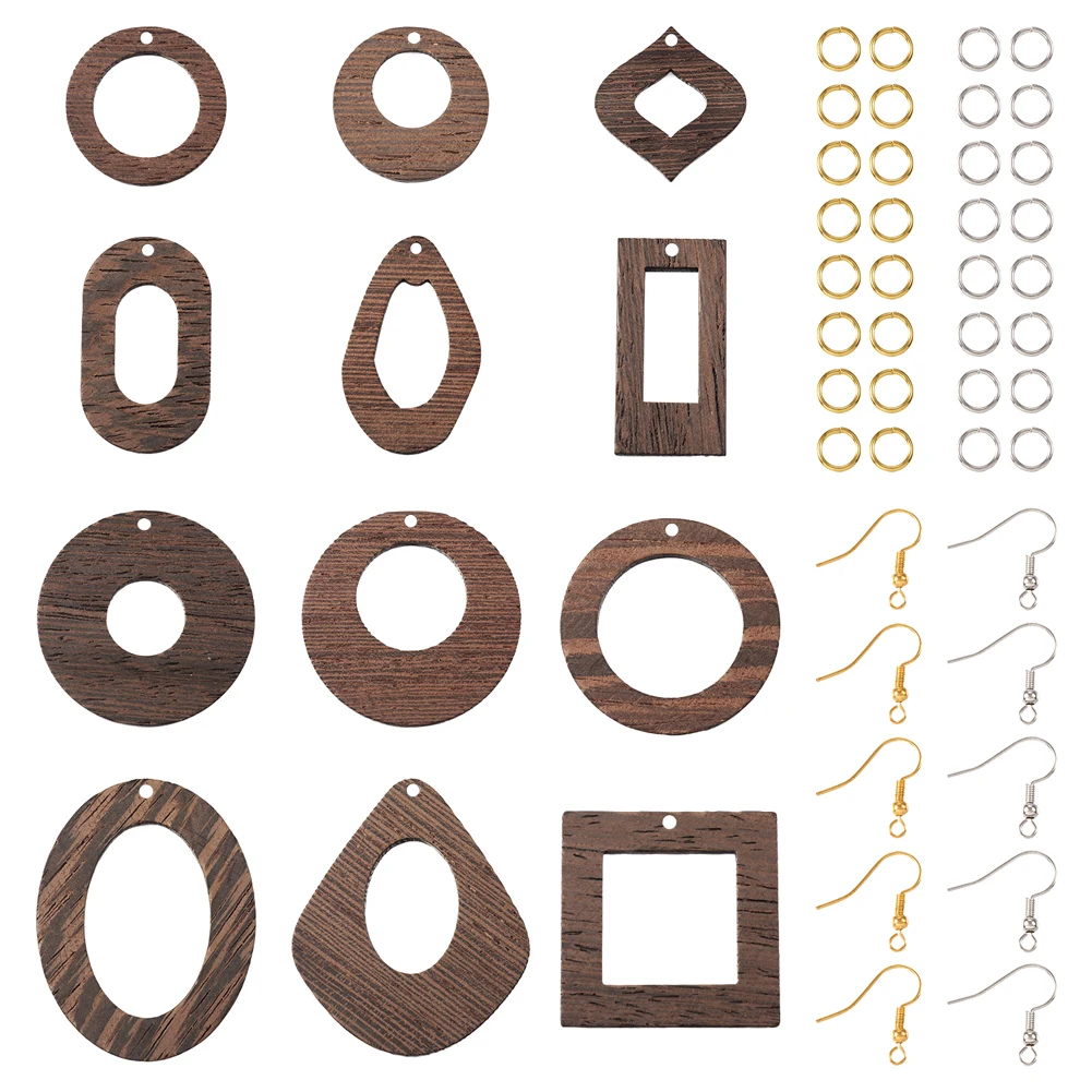 

DIY Geometry Earring Making Kit Wood Pendants Earring Hooks Pendant Charms DIY Jewelry Making Handmade Crafts