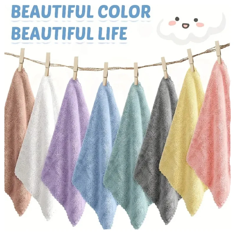20pcs Solid Color Washcloth 9.8*9.8in Household Plain Handkerchiefs Small Square Towels Soft Absorbent Towel For Home Bathroom