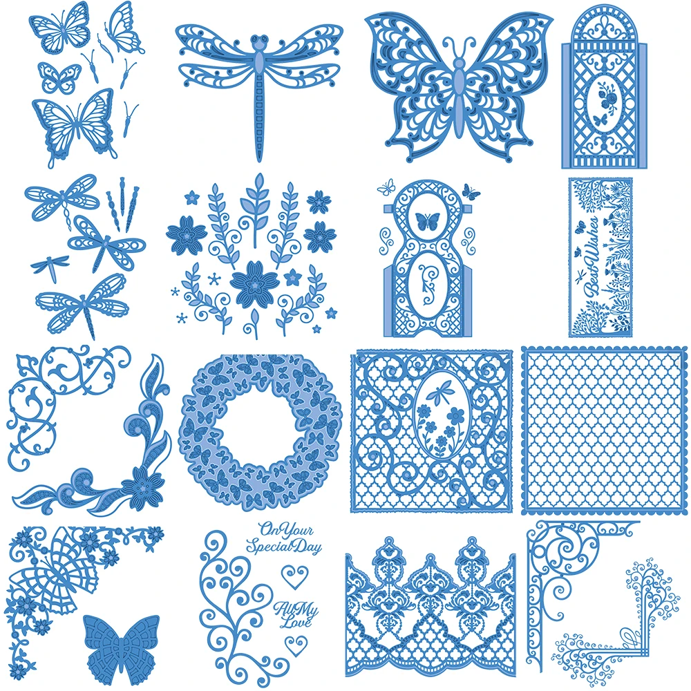 

Swirl Flower Edge Corner Frame Metal Cutting Dies Butterflies Dragonflies Diecut for DIY Paper Cardmaking Crafting Scrapbooking