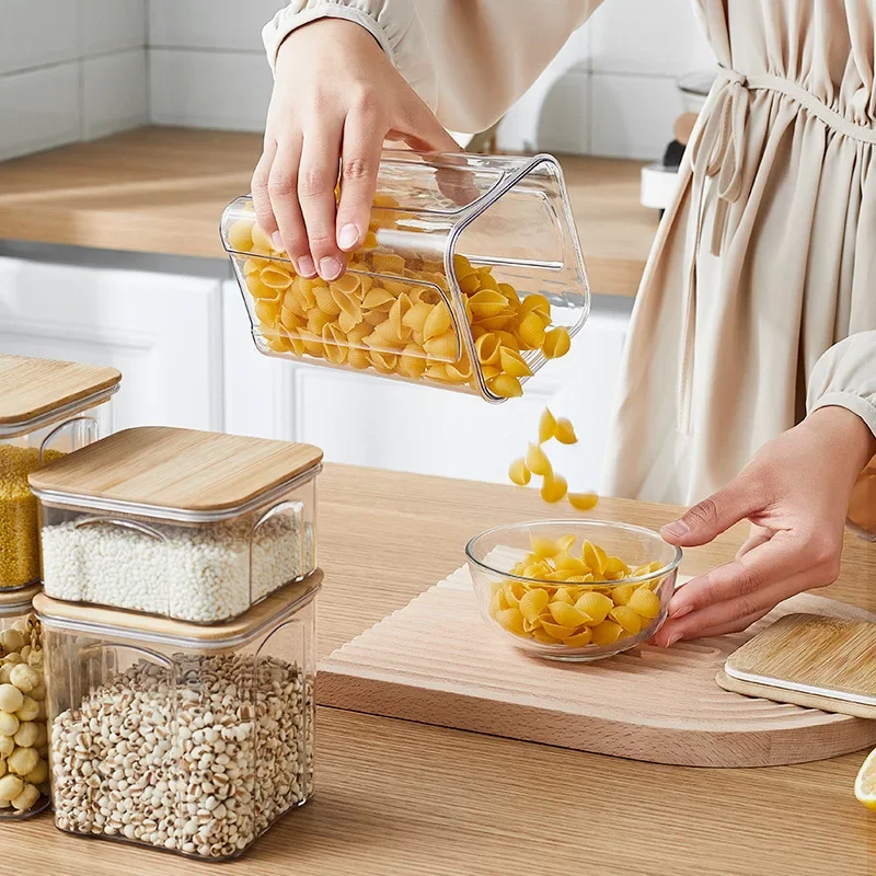 450/650/900/1400/2000ML Plastic Food Sealed Storage Box with Bamboo Lid Coffee Beans Kitchen Storage Containers Organizer Bottle 3