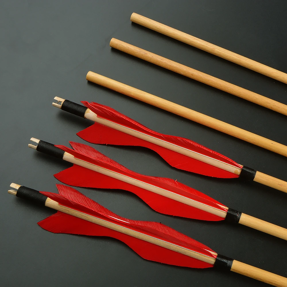 Flèches en bois de tir à l'arc, 31.5 pouces, 8mm, 6/12 pièces, plumes de dinde, arc classique traditionnel, arc long, équitation, pratique de la chasse, cadeau cible