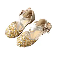 Girls Bow Sequin Sandals Girls Wrap Toe Glitter Princess Shoes Children's Dance Shoes Sandals 2-12 Years Old 2
