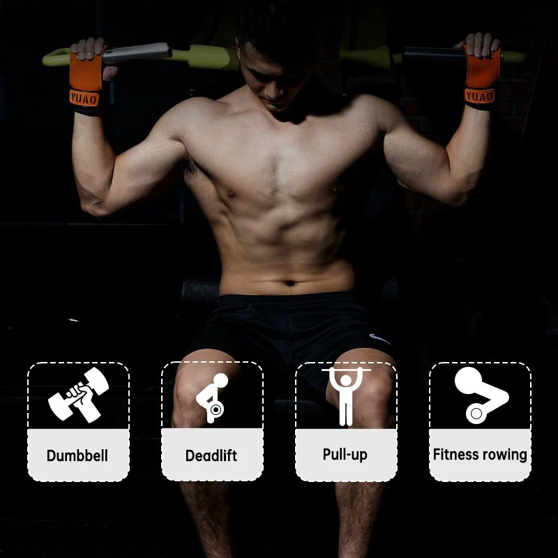 Thickened Gym Grips 4mm Cowhide Palm Guards Weightlifting Fitness Workout Gloves Grips with Wrist Wraps Training Equipment 3