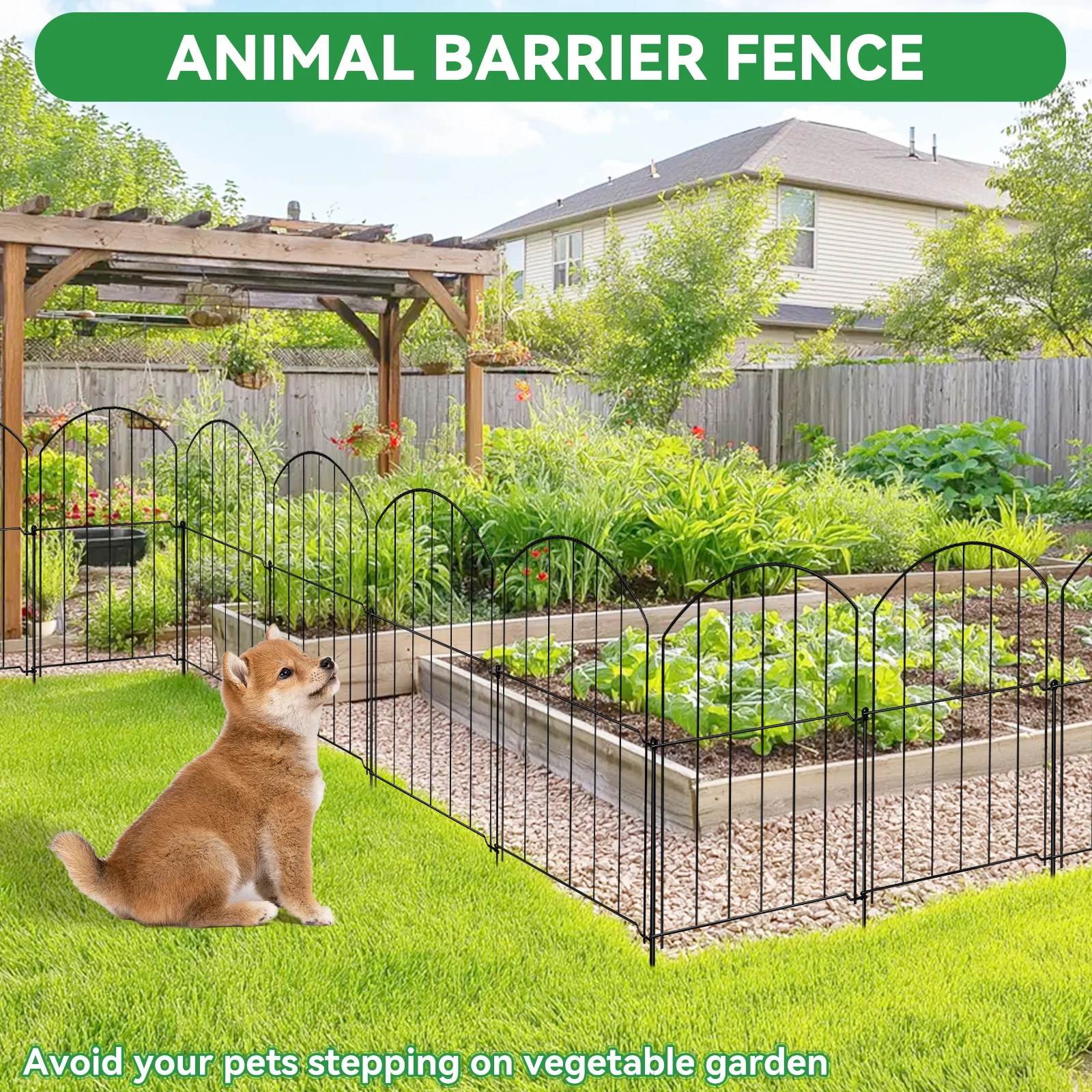 10 PCS Arched Fences, 17in(H) X 10ft(L) Arched No Dig Garden Fence Border with Metal Posts for Small Dog & Rabbit