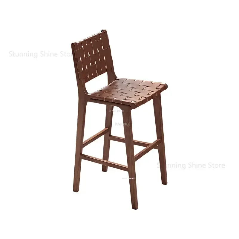 Nordic Simple Retro Bar Furniture Solid Wood Rattan Bar Chairs Creative Front Desk High Stools Nordic Home Backrest Chair R