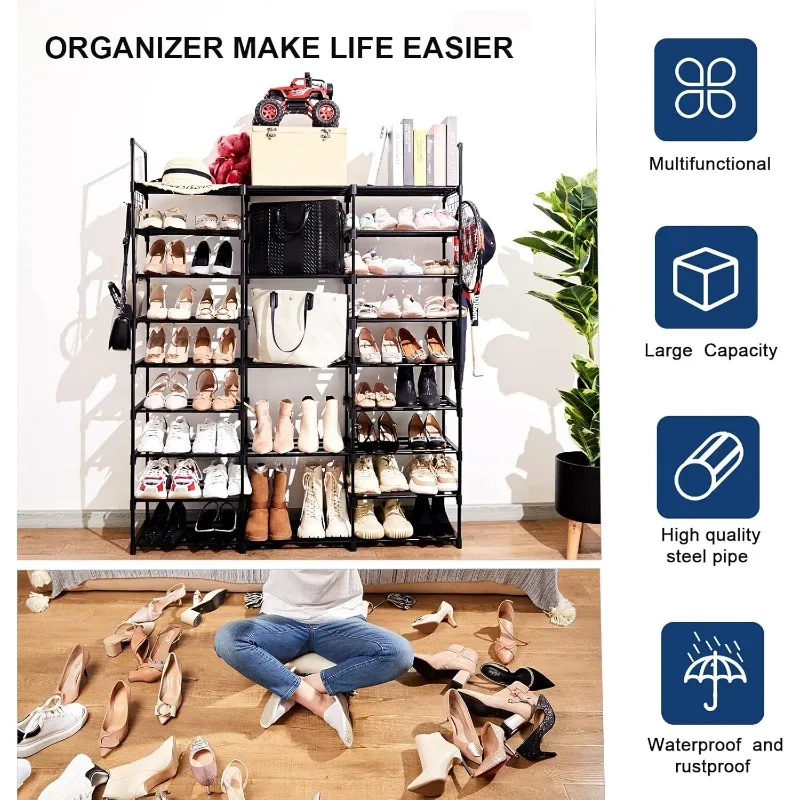9-Tier Metal Shoe Rack - Holds 50-55 Pairs, Tall Storage Shelf for Shoes, Boots, Entryway, Closet, Garage 6