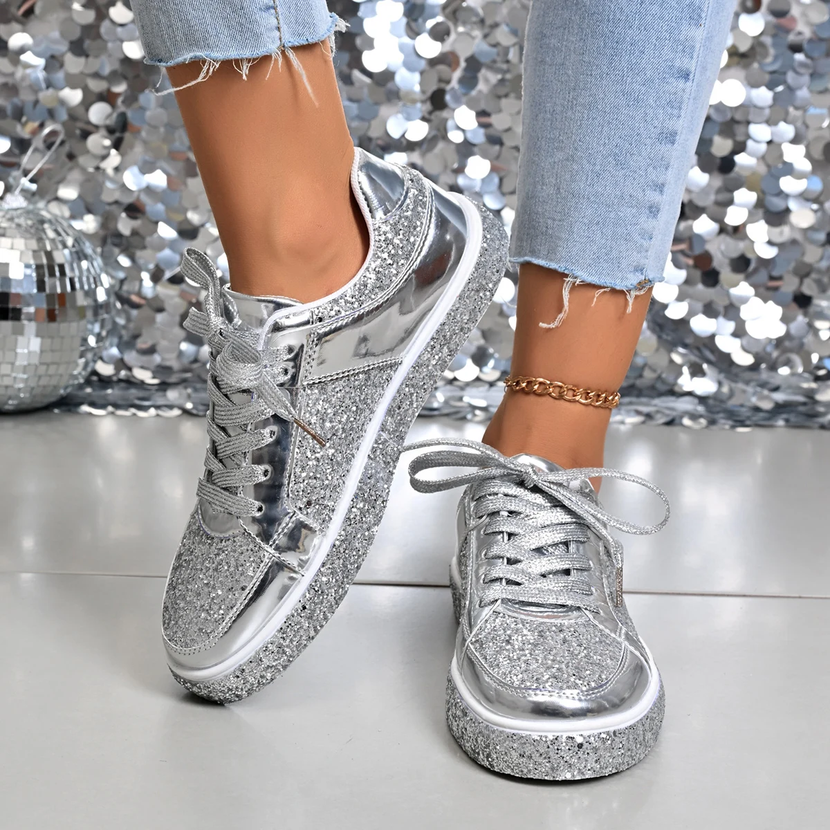 Women Shining Glitter Casual Fashion Sneakers Walking Shoes - Uniqwear