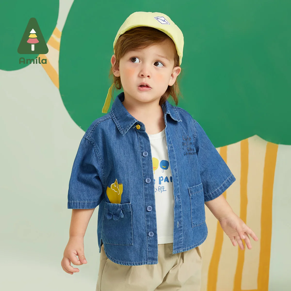 Amila Baby Boys Demin Shirt Spring New 100% Cotton Long Sleeves Top Fashion Soft Cowboy Three Quarter Sleeve Kids Outwear