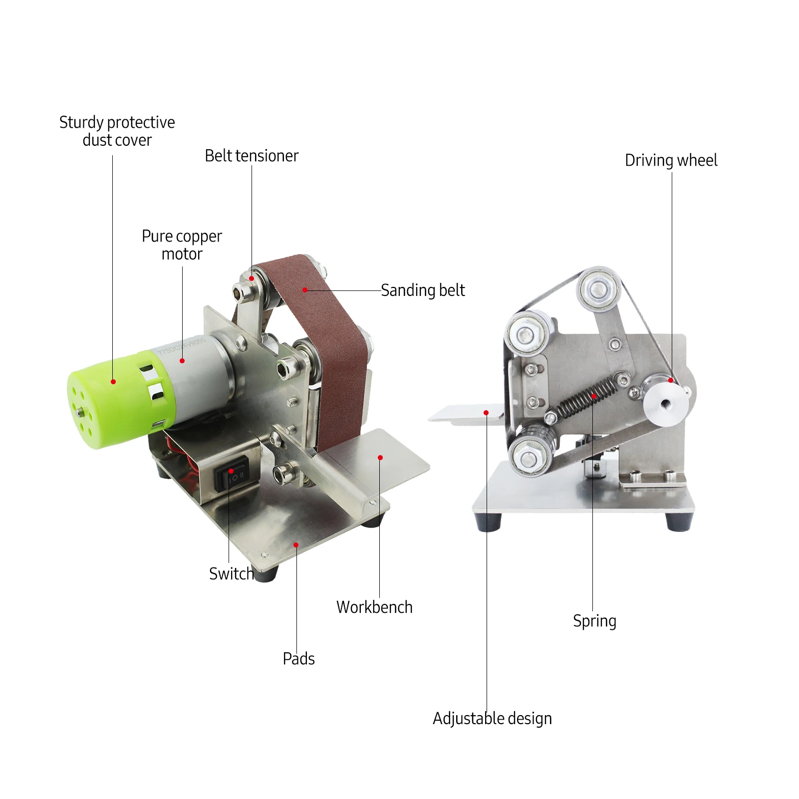 110V/220V Polishing Grinding Machine Cutter Edges Sharpener Multifunctional Grinder Mini Electric Belt Sander 7 speed Adjustable 6