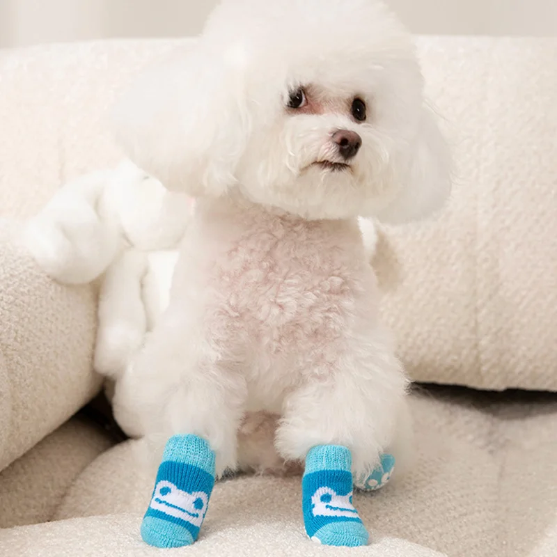 

1 Set Pet Socks Dog Winter Anti-Slip Socks Small Cat Dogs Knit Warm Sock Chihuahua Breathable Paw Protector Dog Socks Booties