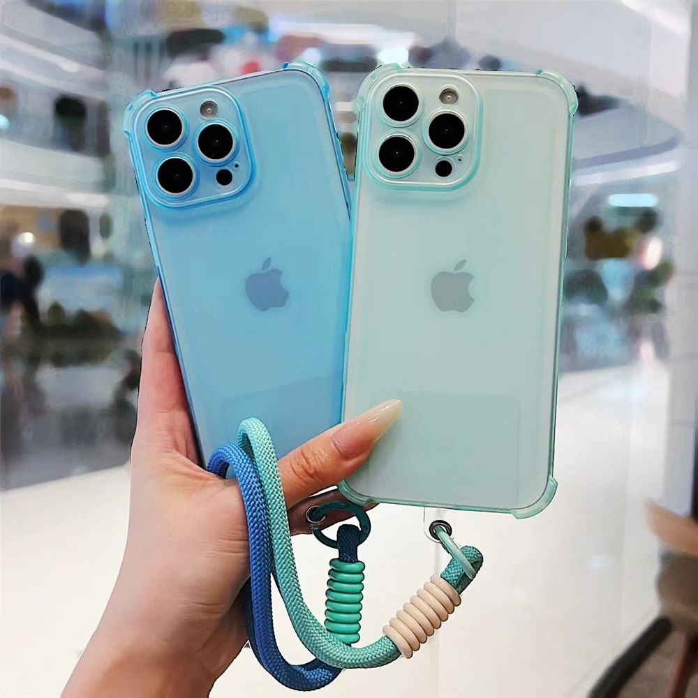 Shockproof Soft Phone Case with Lanyard and Matte Lens Protection Cover