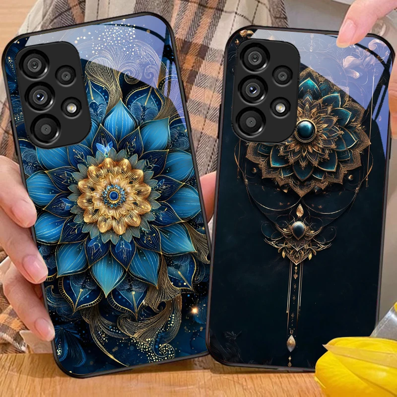 Elegant Black Gold Lotus Totem Glass Phone Case