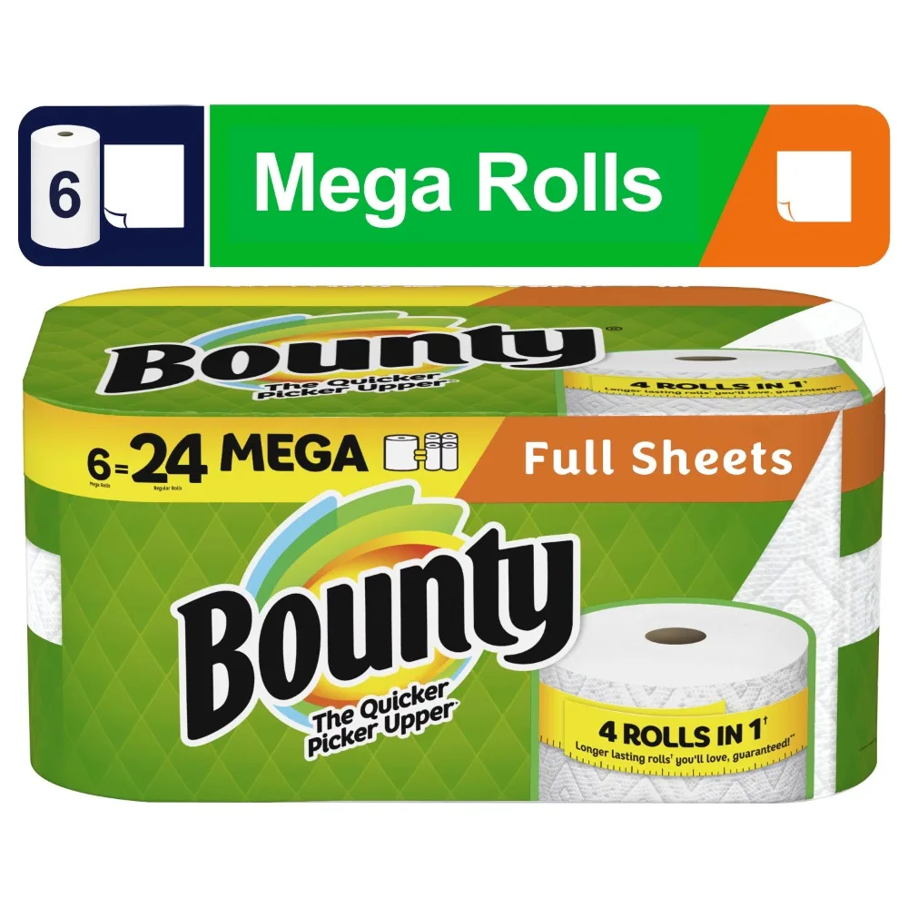 

Full Sheet Paper Towels, 6 Mega Rolls, White