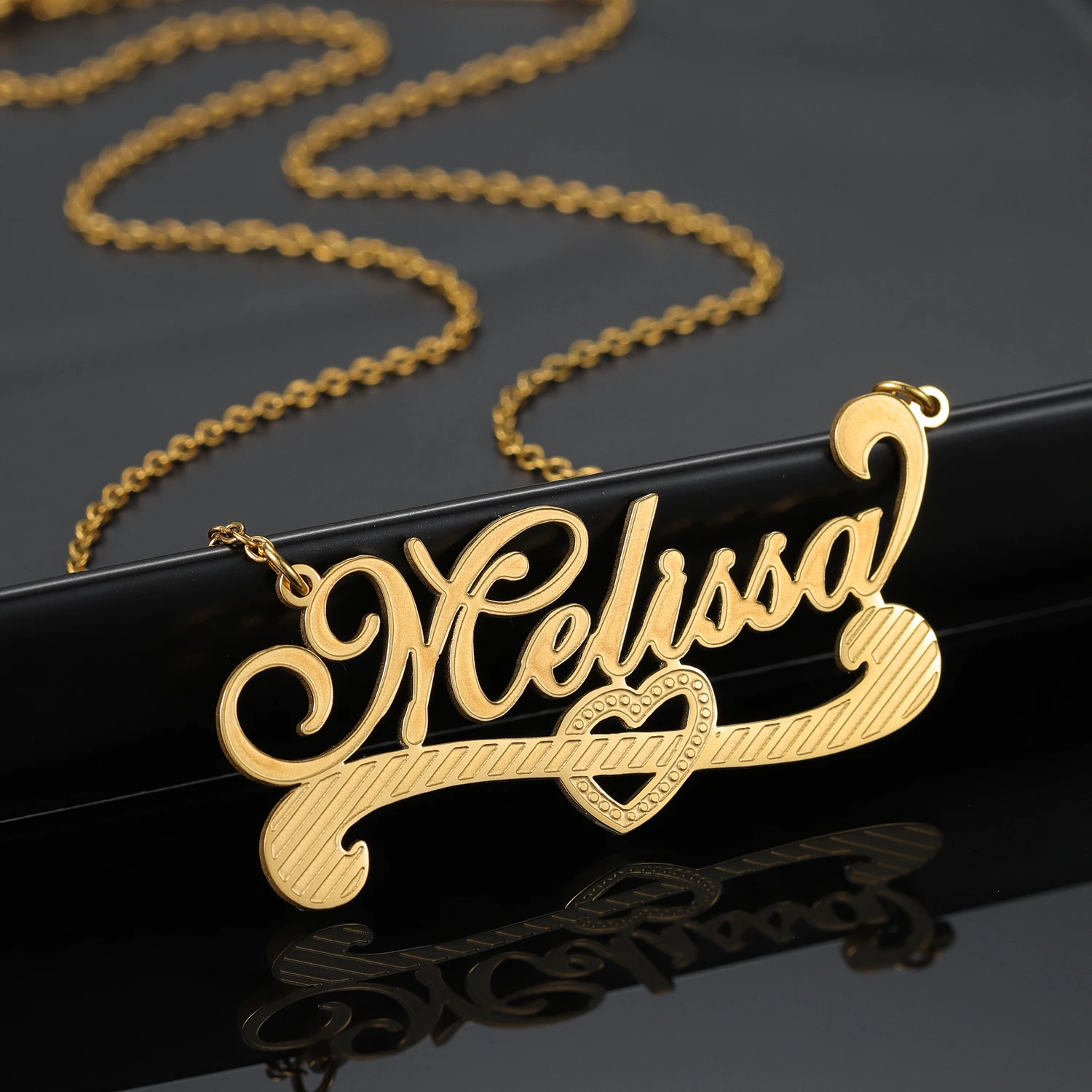 Custom 18K Double Plate Name Necklace Personalized Jewelry Stainless Steel Pendant For Women Nameplate Charm Mothers Day Gifts