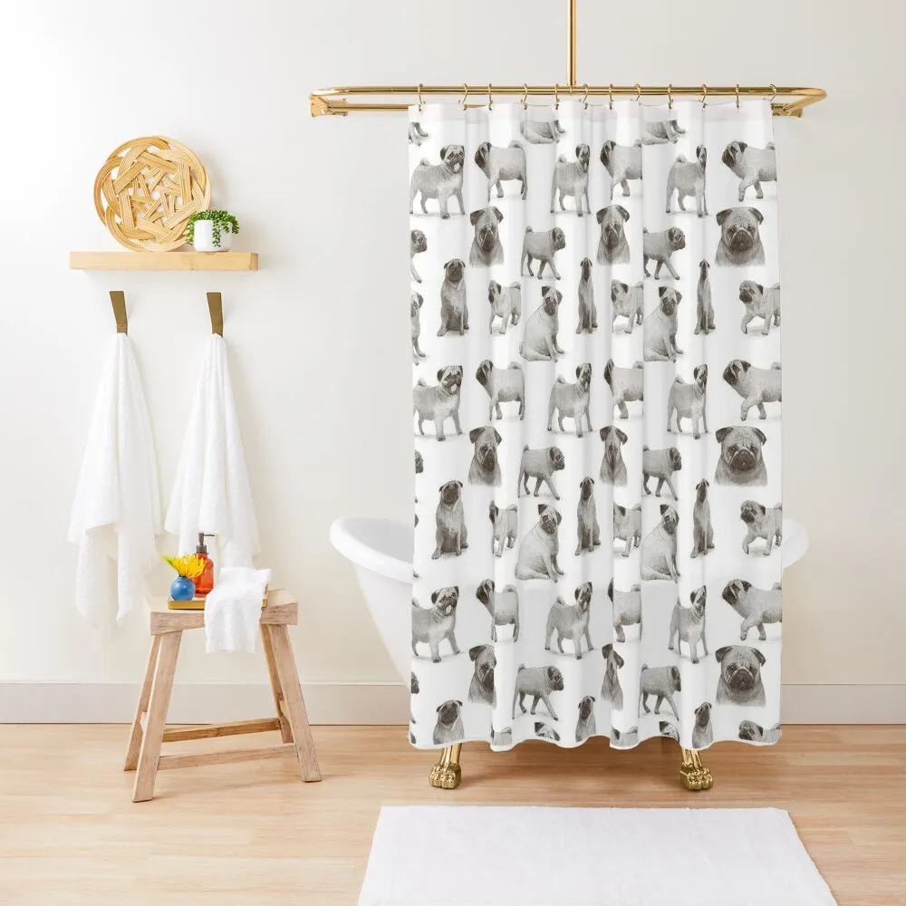 

Pug Dog Art Pugs puppy funny cute dogs I love Pugs Shower Curtain Bathroom Box For Bathrooms Curtain