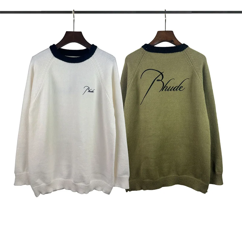 

RHUDE Sweater Embroidered Label Knitted Panel Loose Fit Men's And Women's 1:1 Athletic Wool