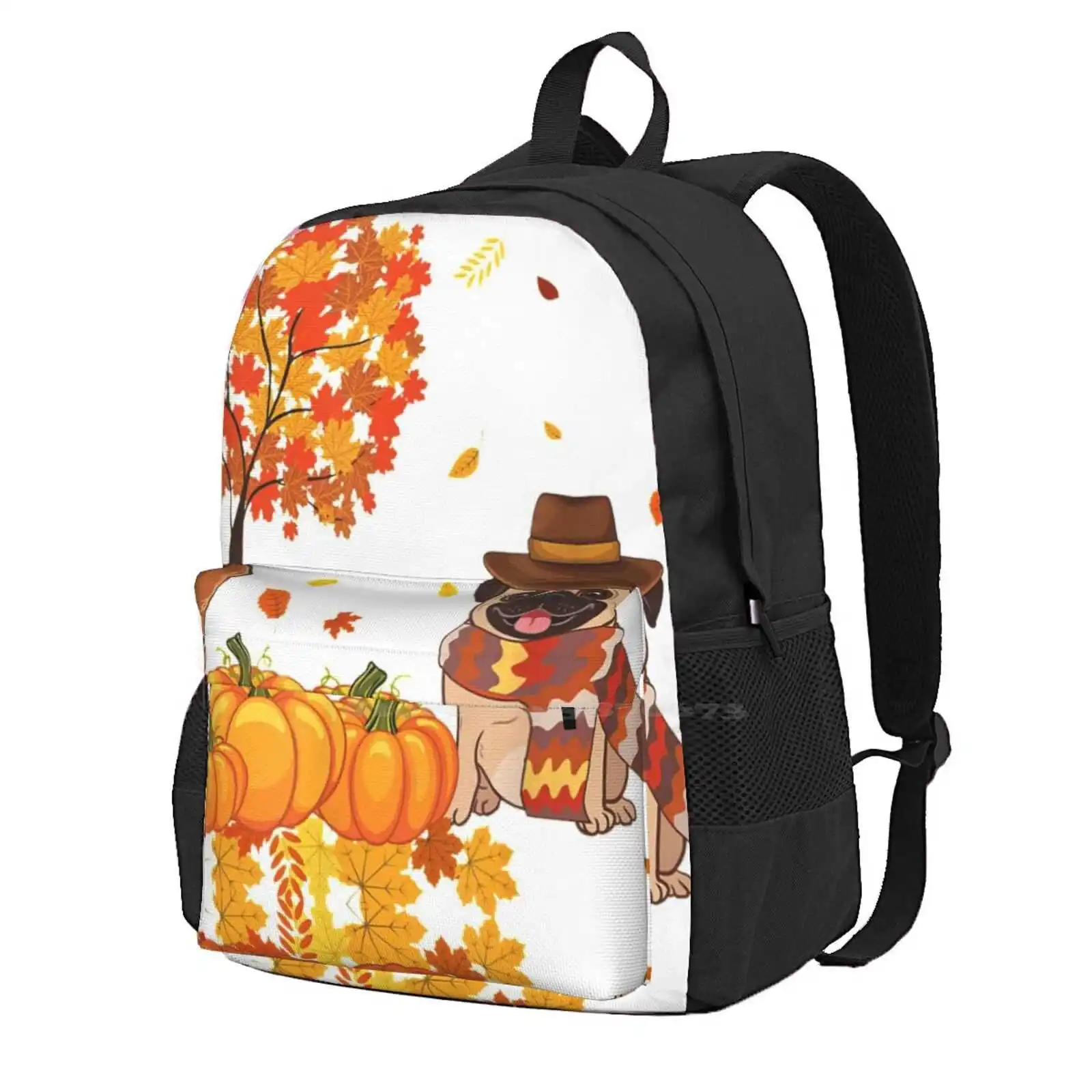 

Pug Leaf Autumn Pumpkin Orange Love Dog Women Men Teens Laptop Travel School Bags Autumn Leaf Pug Dog Autumn Leaves Autumn Pug