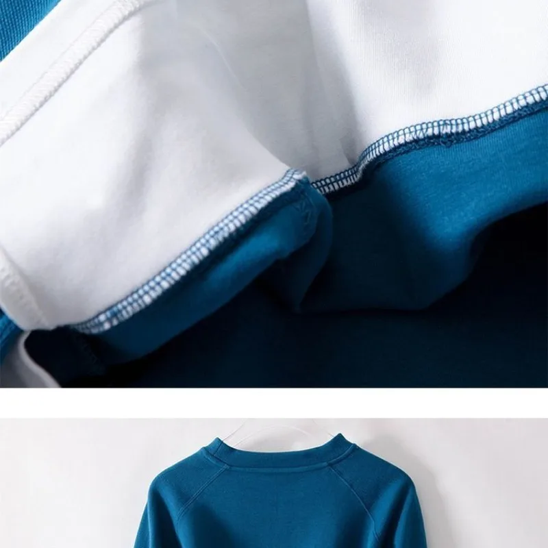 2023 Autumn and Winter Women's Round Neck Pullover Solid Color Contrast Sweater Tee T-shirt Fashion Large Loose Casual Tops