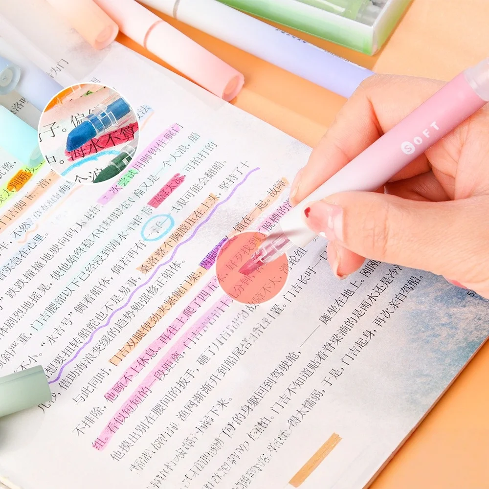 학생용 눈 보호 형광펜 4색/박스, 사선 그라피티 레저 마커 펜, 학교용 귀여운 문구 선물
