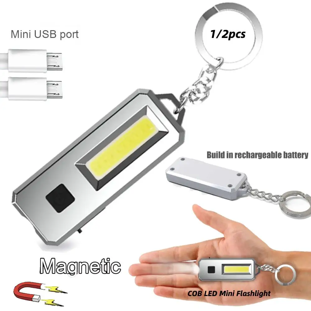 Cob Led Mini Flashlight Keychains Waterproof Portable Pocket Work