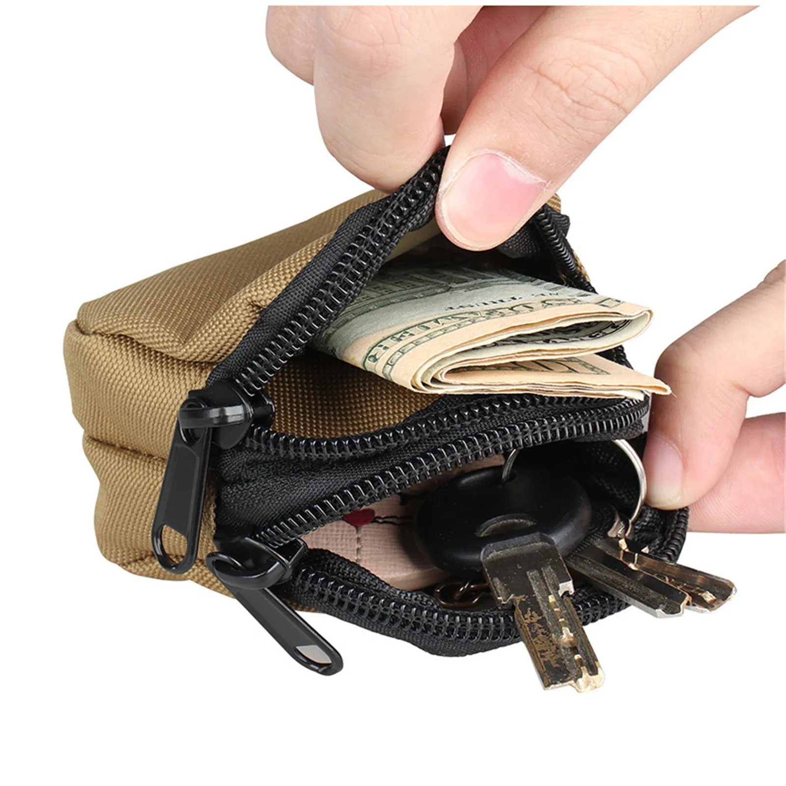 Nylon Double Zipper Pocket Coin Purse Men Outdoor Pouch Lightweight Small Card Holder Keys Storage Belt Waist Bag Handbag