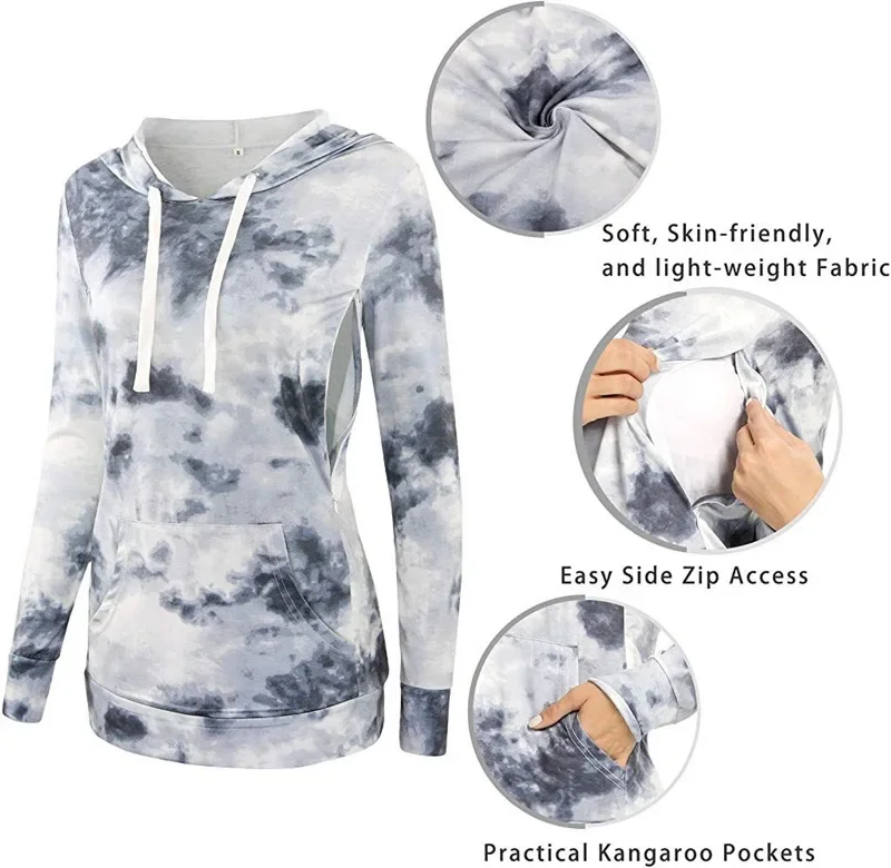 Maternity Hoodie Long Sleeves Shirt Casual Top Basic Tee Layering Sweatshirt With Pockets