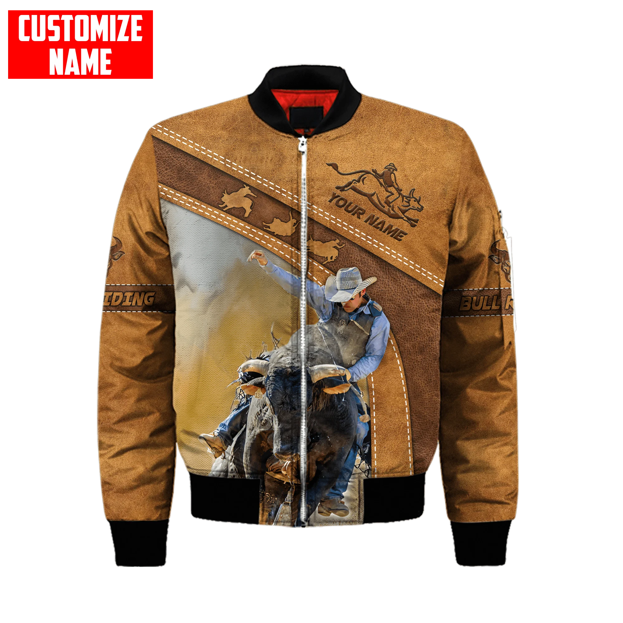 Männer Bomberjacke Anpassen Name Bull Riding 3D Gedruckt Winter Reißverschluss Jacke Casual Unisex Harajuku Streetwear Mantel FX-08 – Detail 6