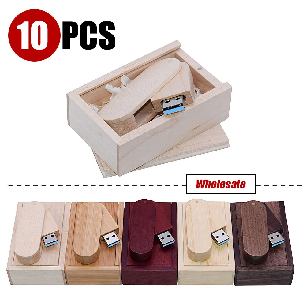 

10 PCS free LOGO 3.0 Pen drive walnut Wood USB + box pendrive 4GB 16G 32GB 64GB USB Flash Drive Memory stick photography gift