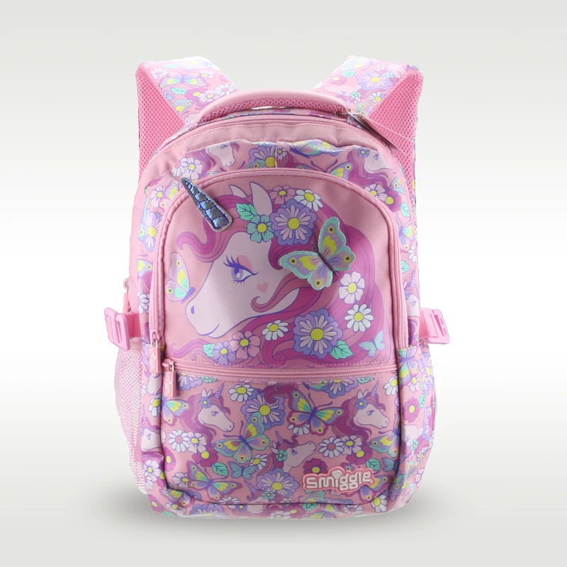 Smiggle Children's Schoolbag Girls Shoulder Backpack Pink Butterfly Unicorn Sweet Bag 712 Years