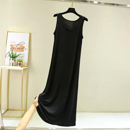 Fdfklak Vestidos Mujer 여성용 캐주얼 모달 나이트 드레스, 민소매 긴 나이트 드레스, 편안한 숙녀 잠옷, 신제품 3