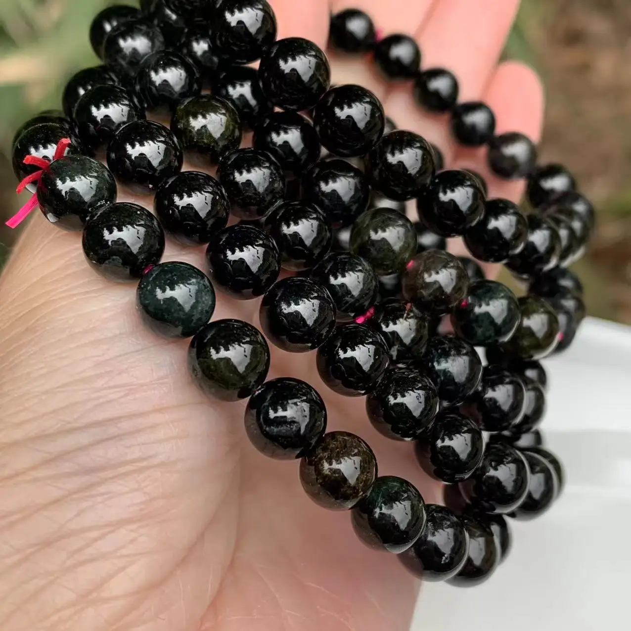 7MM Genuine Natural Tourmaline Beads Bracelet Crystal Gift Woman Round Beads Jewelry fine