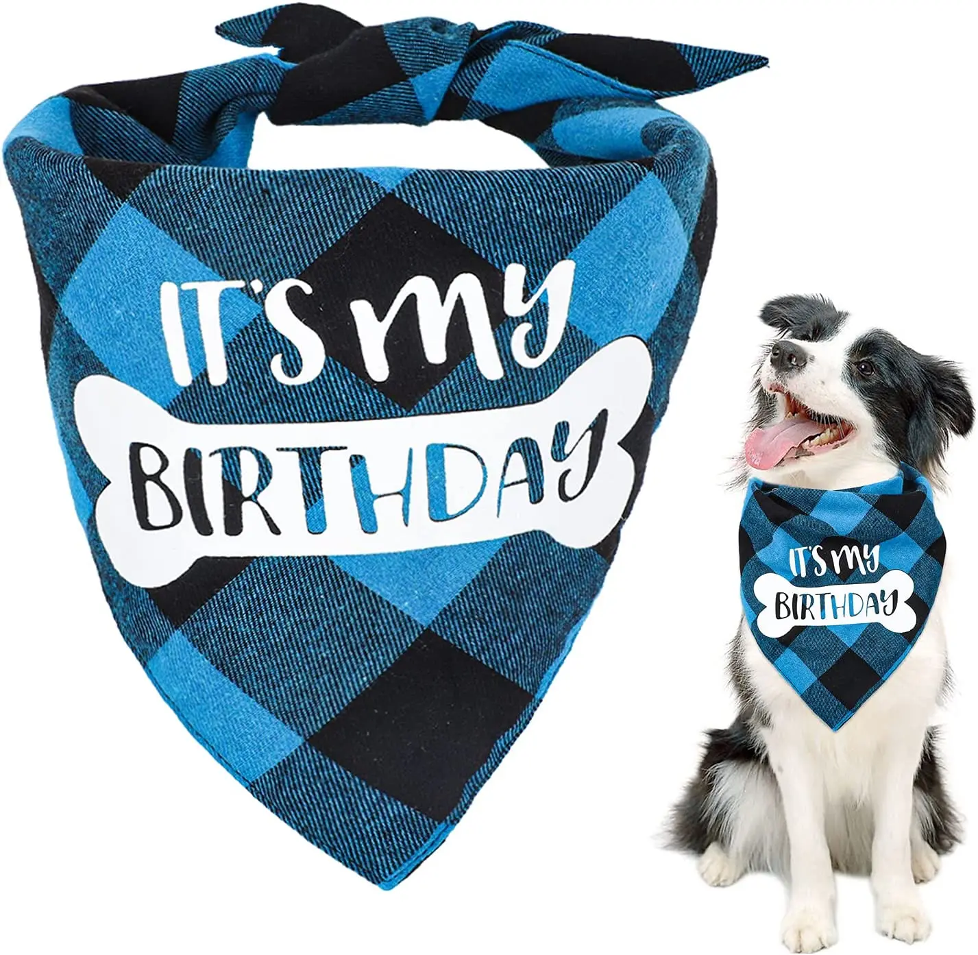 

Dog Birthday Bandana Double Sided Cotton Triangle Dog Bandanas Dog Birthday Party Supplies Dog Birthday Gift Plaid Bibs Scarf