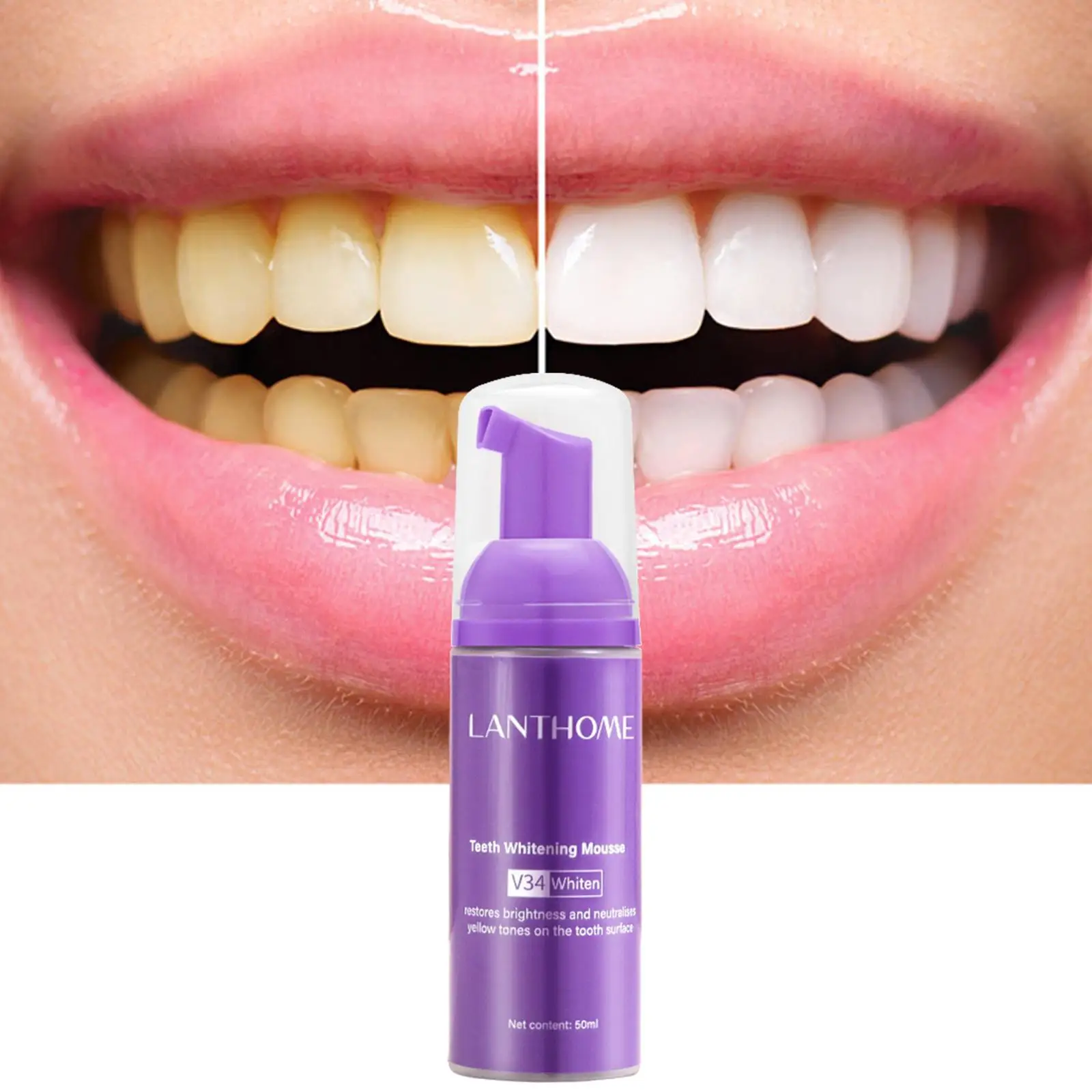 2PCS 50ml V34 Mousse Toothpaste Teeth Whitening Removing Yellow Teeth Cleaning Tooth Stain Oral Fresh Tooth Care Teeth Cleaner Teeth Whitening Toothpaste