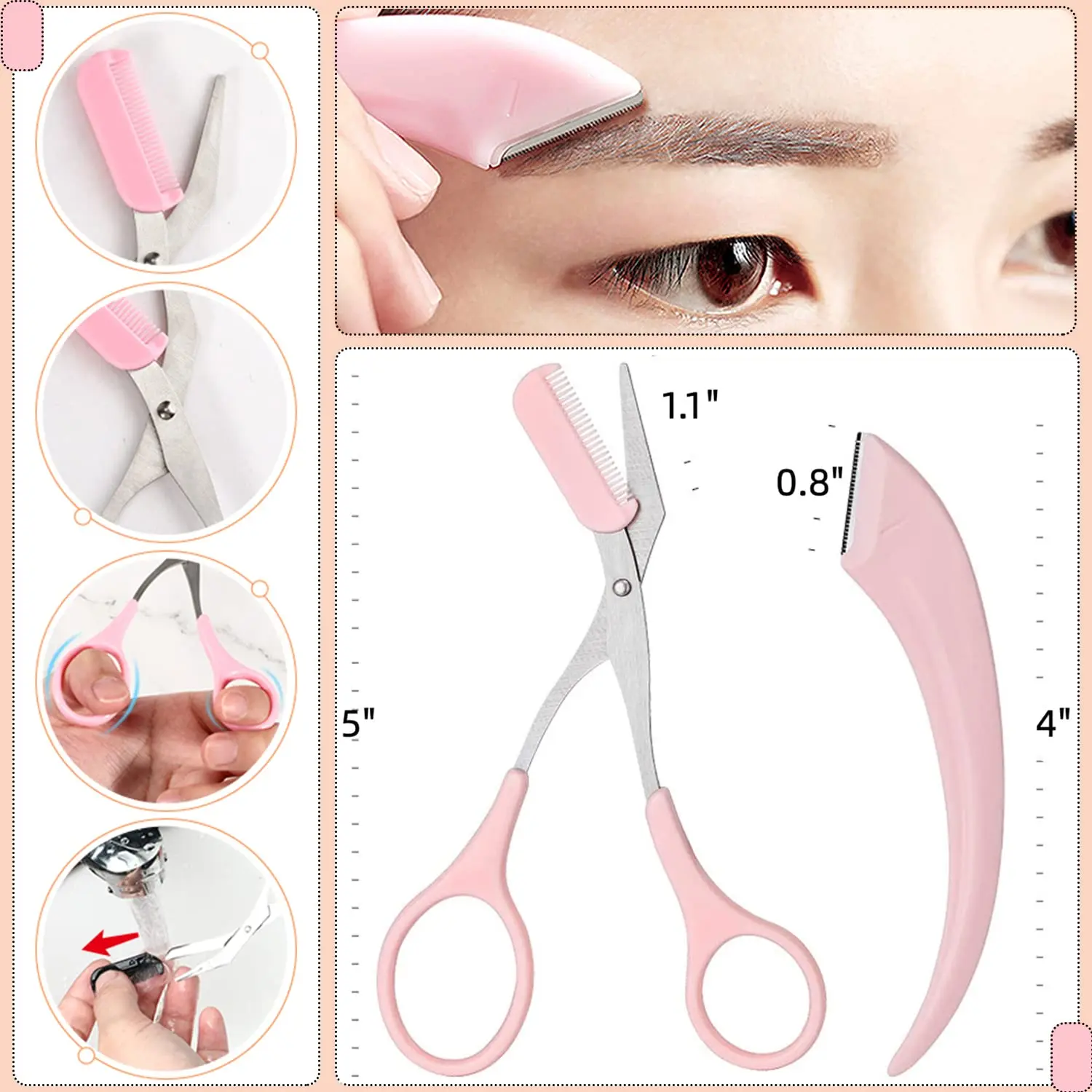 Eyebrow Trimming Knife Eyebrow Face Razor For Women Professional Eyebrow Scissors With Comb Brow Trimmer Scraper Accesso 2