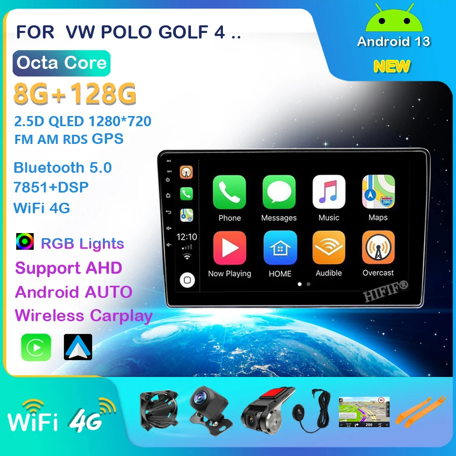 

Carplay 6+128G Android 13 Car GPS For VW PASSAT B5 B4 JETTA BORA GOLF 4 SHARAN POLO MK5 MK4 MK3 T5 TRANSPORTER for Peugeot 307