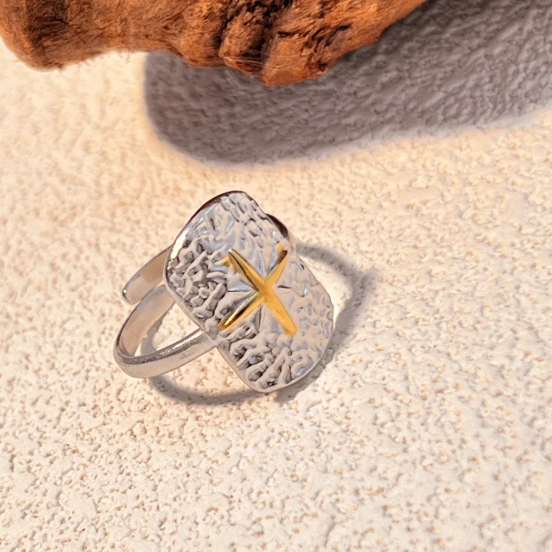 18K Gold Plated Mix Color Two-tone Geometric Ripple Open Rings Polished Metal Knuckle Ring Punk Jewelry Party Gifts Wholesale