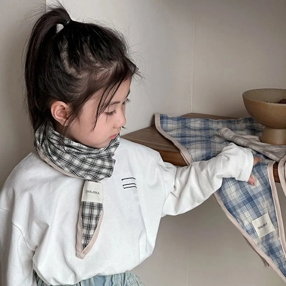 Retro Korean Children's Scarf Plaid Sweet Triangle Bandana Boys Girls Striped Waist Scarf Spring Autumn