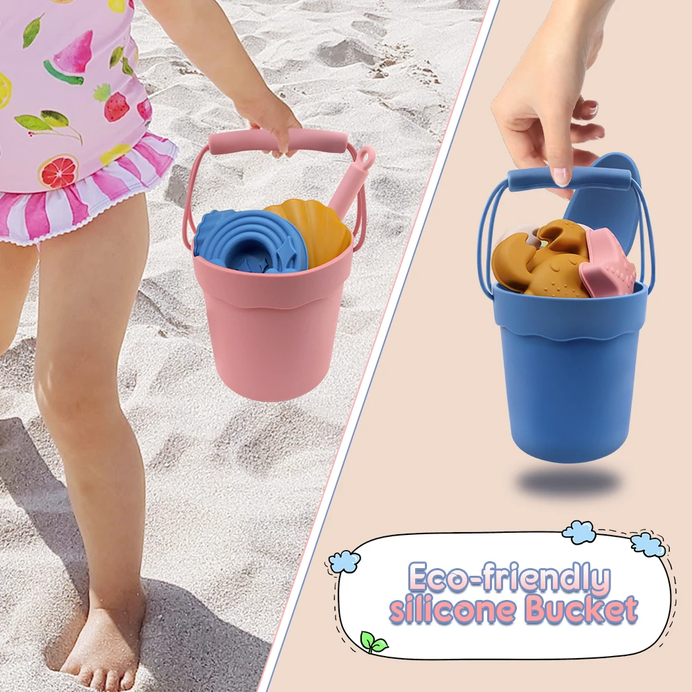 Silicone beach toy set, children's sand shovel toy shovel, handheld beach bucket, parent-child beach sand playing tools 4