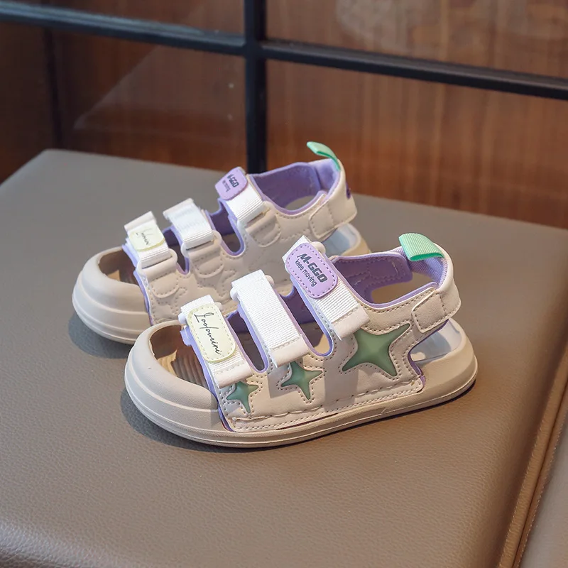 

Children's Sandals Baotou 2023 Summer New Boys' Beach Shoes Soft Leather Girls' Anti slip Sandals