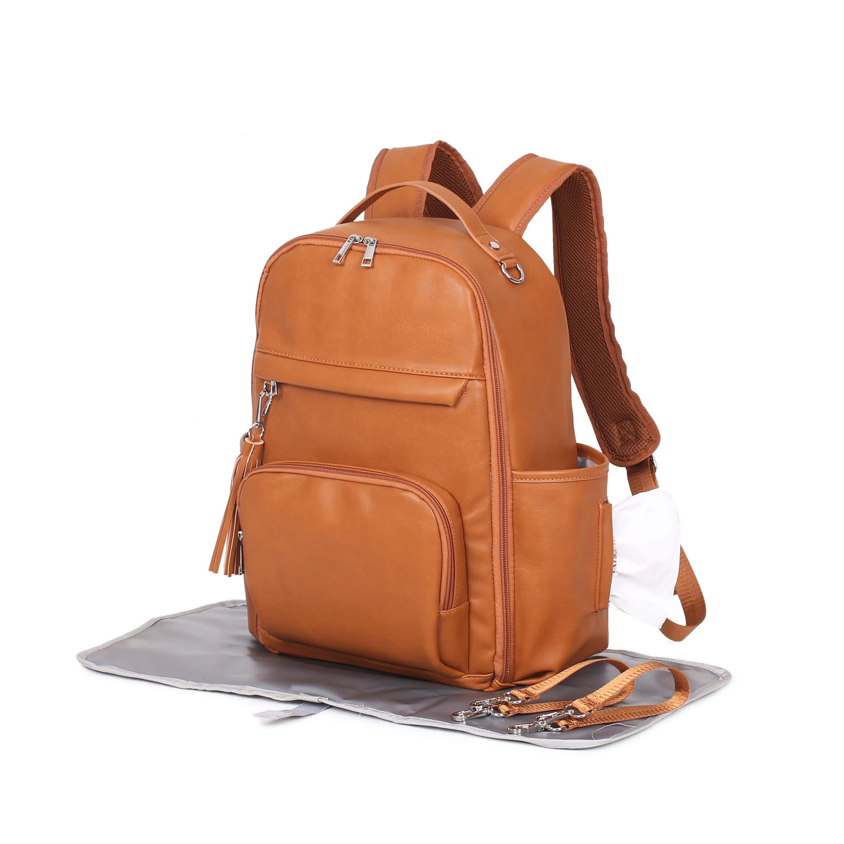 

New Fashion Mommy Bag Pu Leather Diaper Backpack Bag with Changing Pad Baby Organizer Baby Nappy Bag Mummy Daddy Backpack