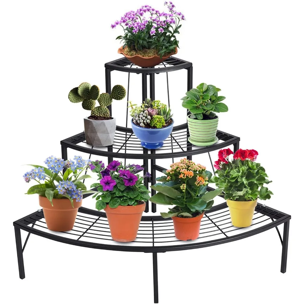 

3 Tier Plant Stand Flower Pot Rack, Quarter Round Plant Corner Shelf Planters Display Holder orchid shelves for Indoor Outdoor