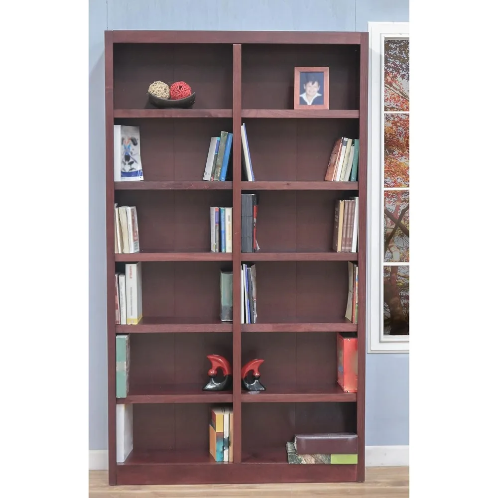 84" Traditional Double Wide Wood Bookcase with 10 Adjustable Shelves & 2 Fixed Shelves, Assembly Required