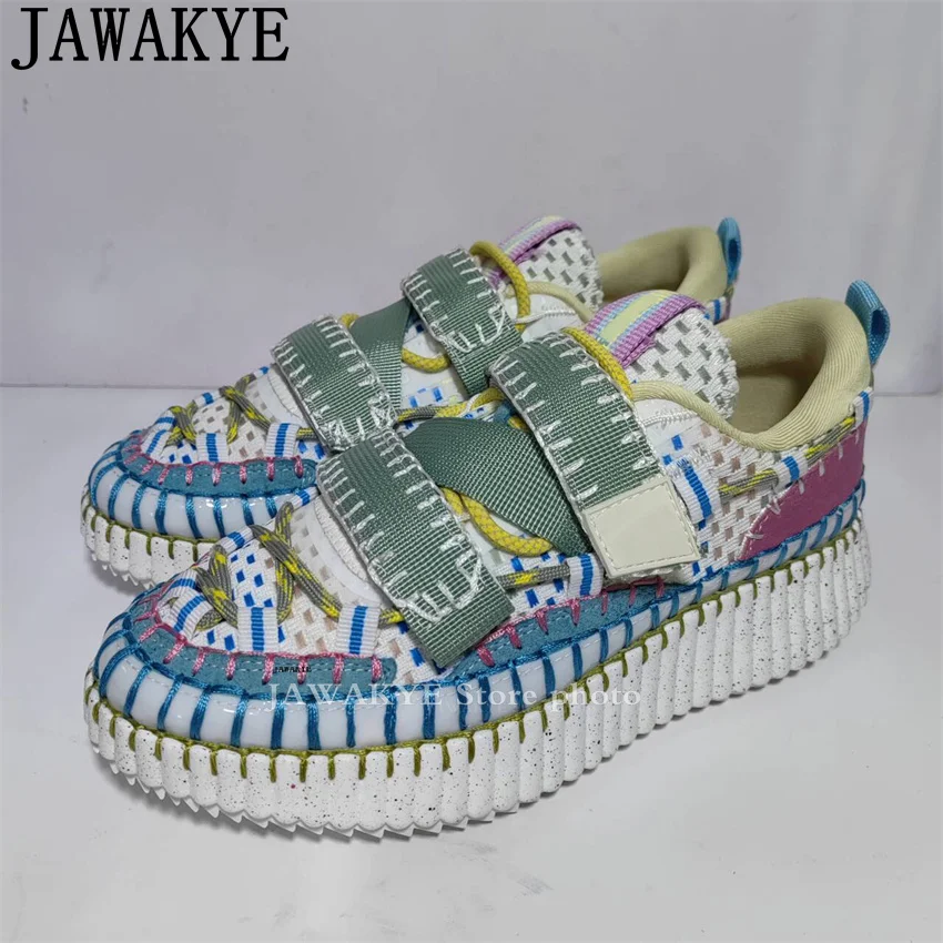 

JAWAKYE Woolly Buckle Thick Bottom Sneakers Flat Shoes Women Mixed Color Casual Jogging Shoes Autumn Luxury Sports Run Shoe Woma